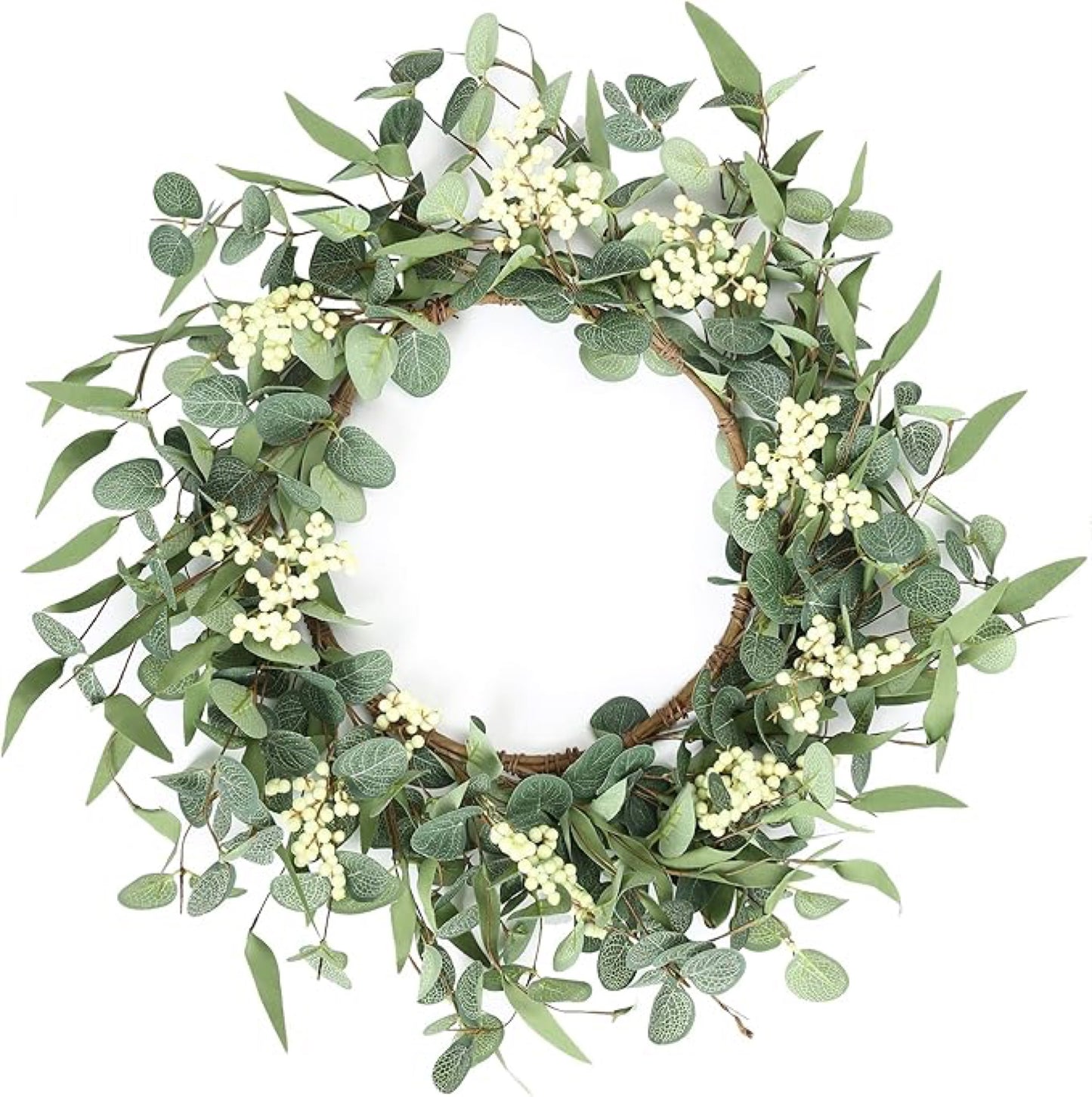 Artificial Eucalyptus Snowberry Wreath — view 1