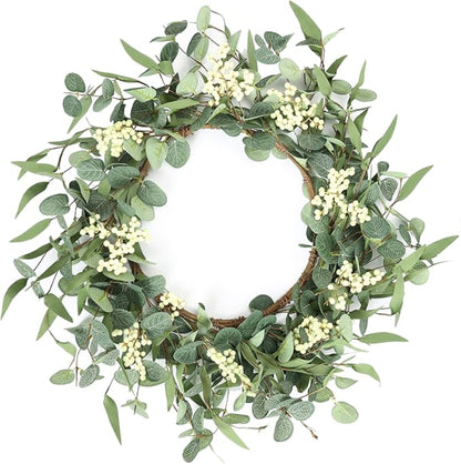 Artificial Eucalyptus Snowberry Wreath — view 1
