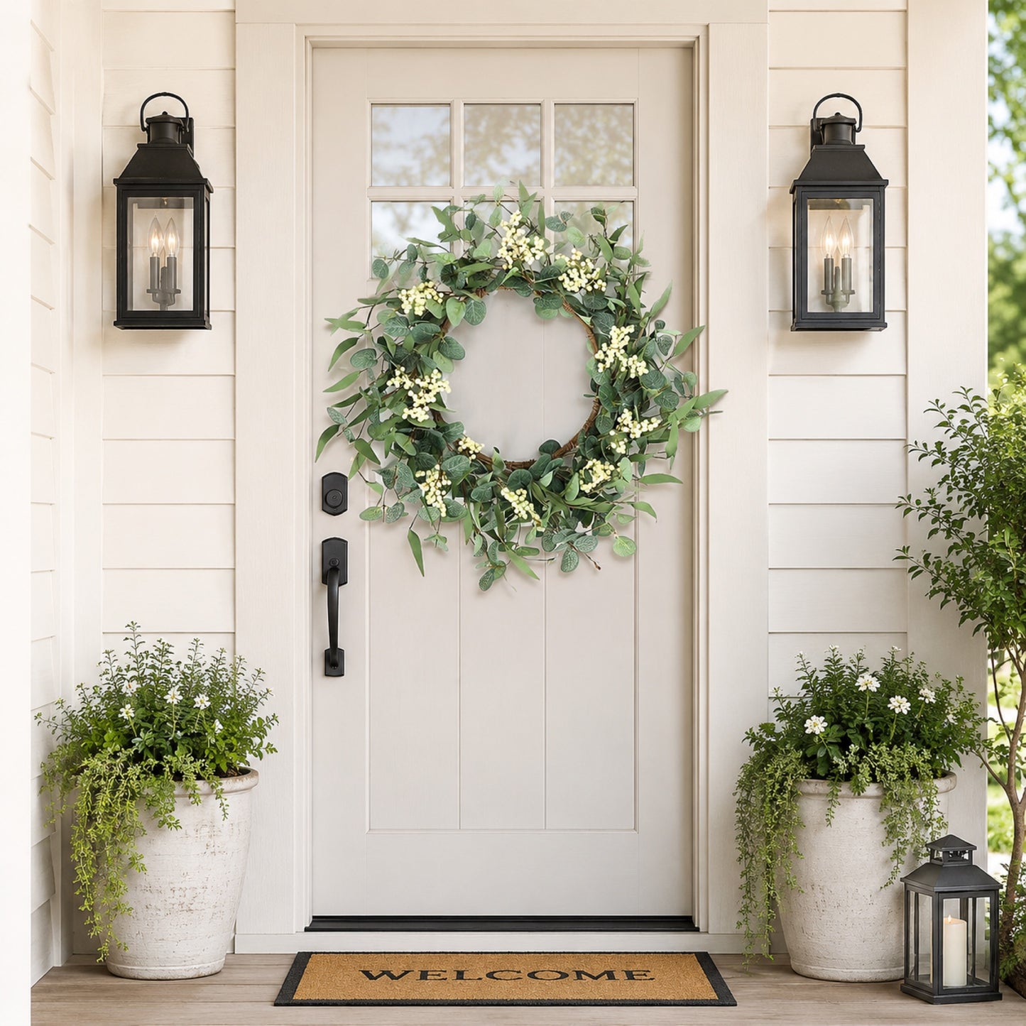 Artificial Eucalyptus Snowberry Wreath — view 4