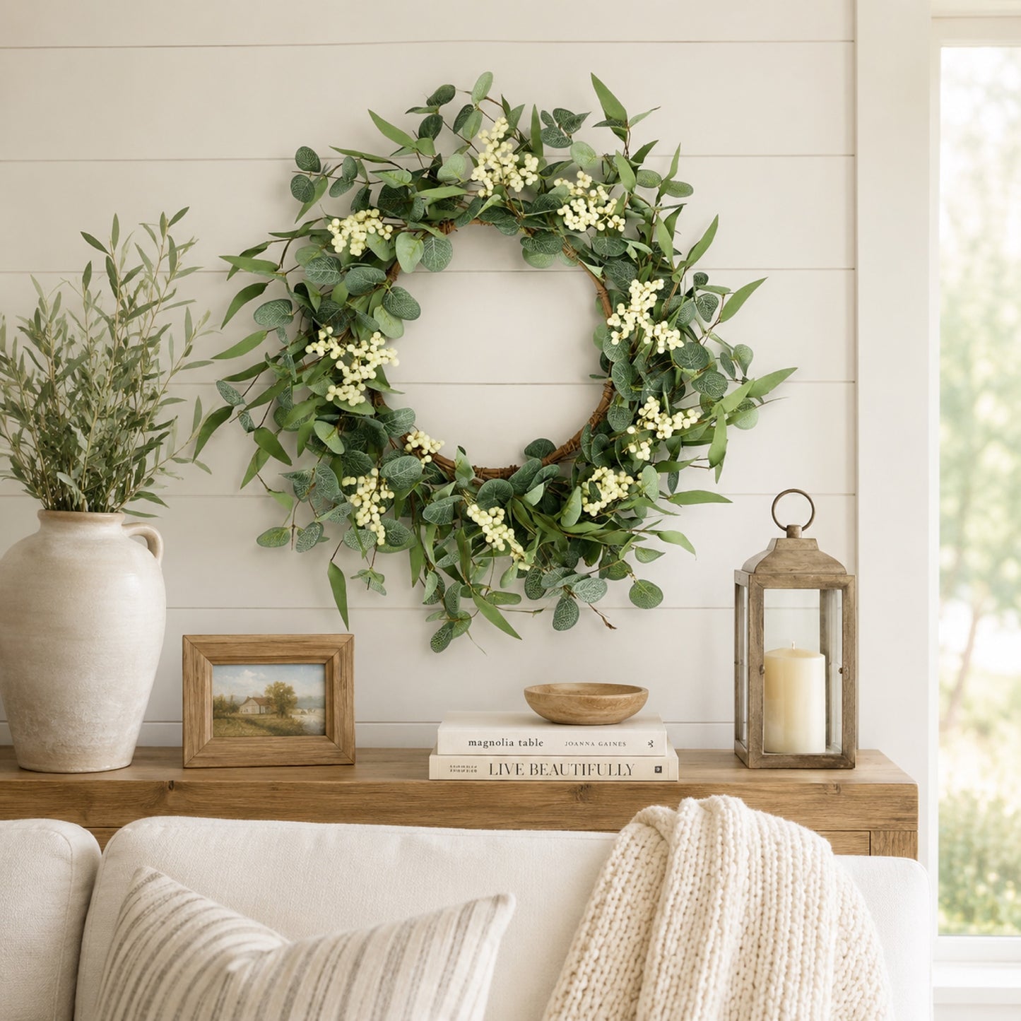 Artificial Eucalyptus Snowberry Wreath — view 5