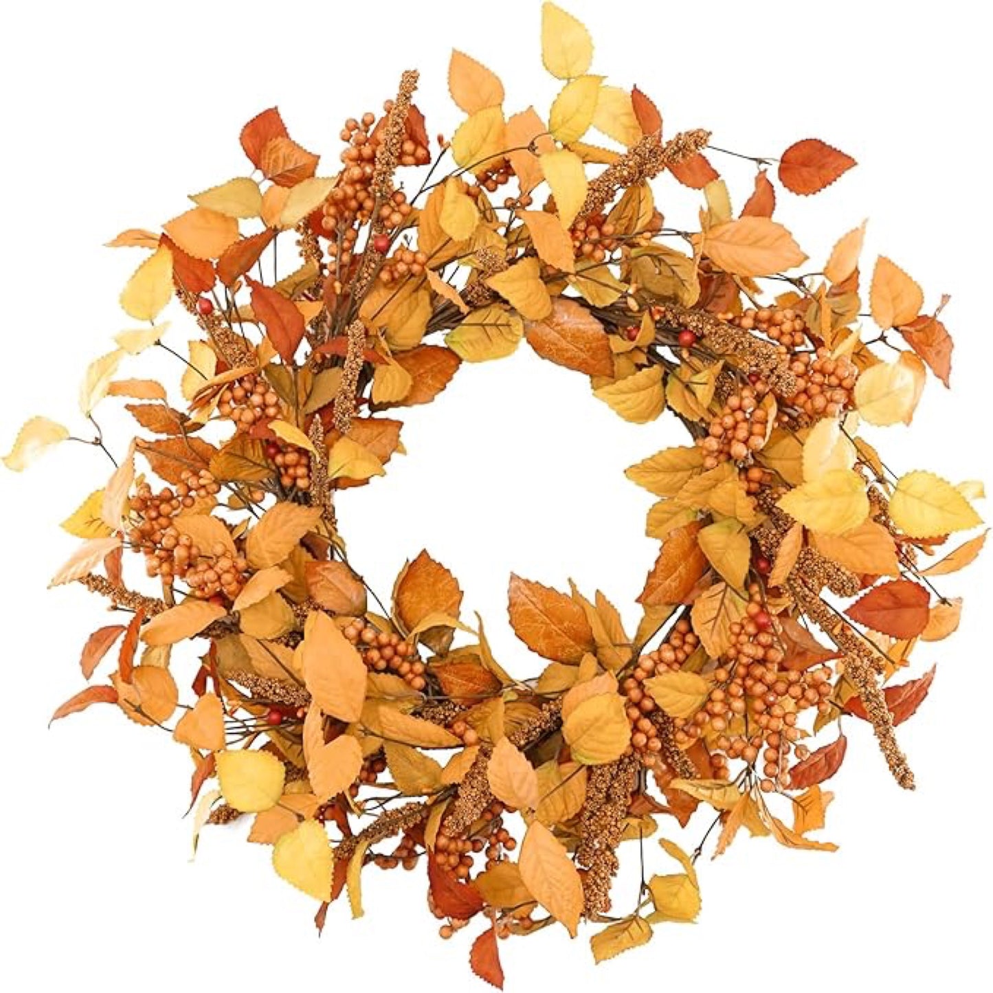 Artificial Eucalyptus Sorghum Fall Wreath — view 1