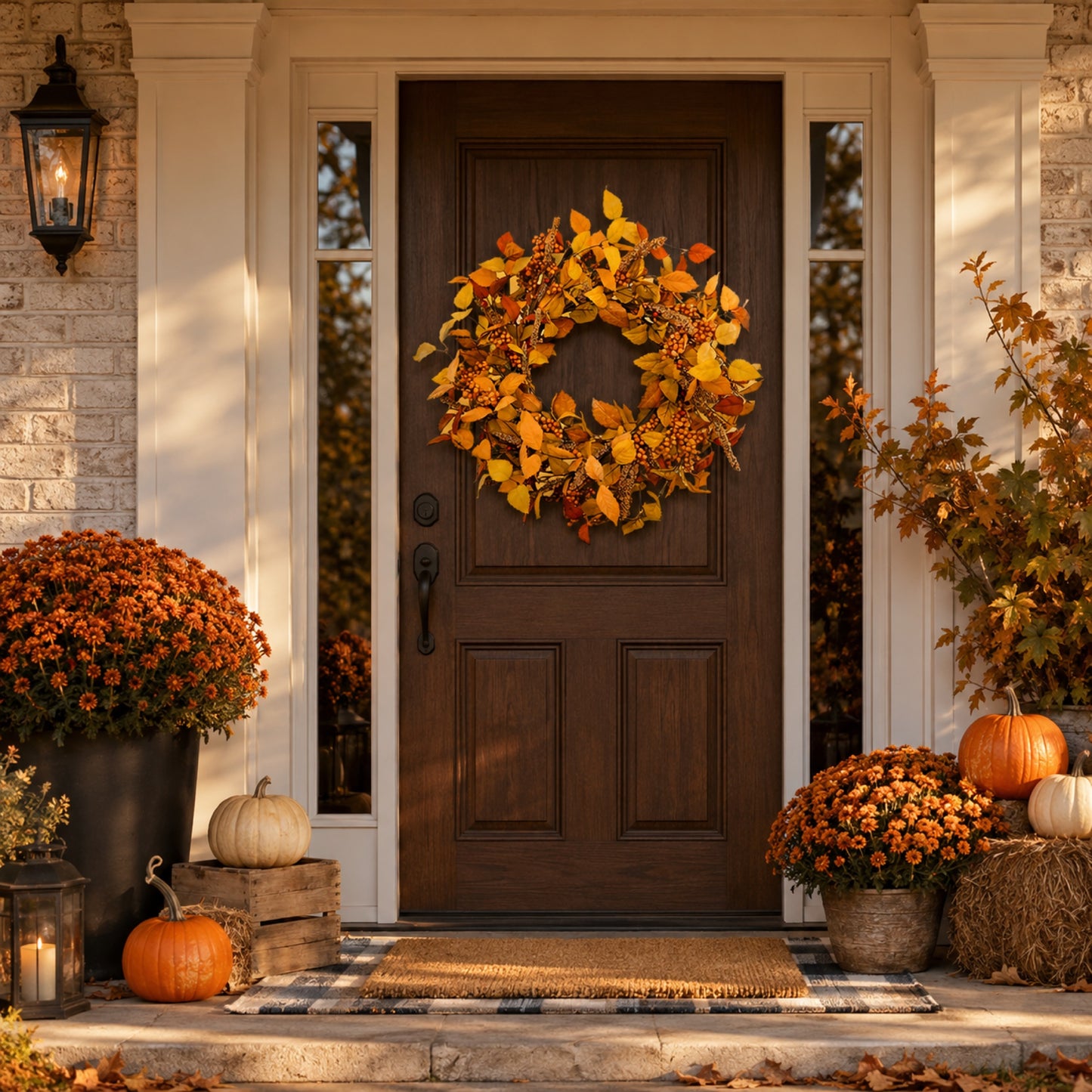 Artificial Eucalyptus Sorghum Fall Wreath — view 4
