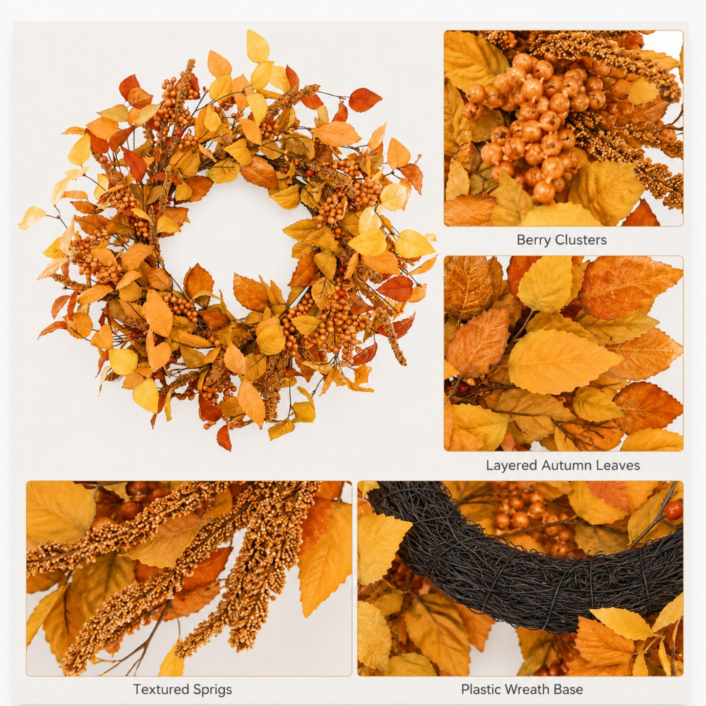 Artificial Eucalyptus Sorghum Fall Wreath — view 5