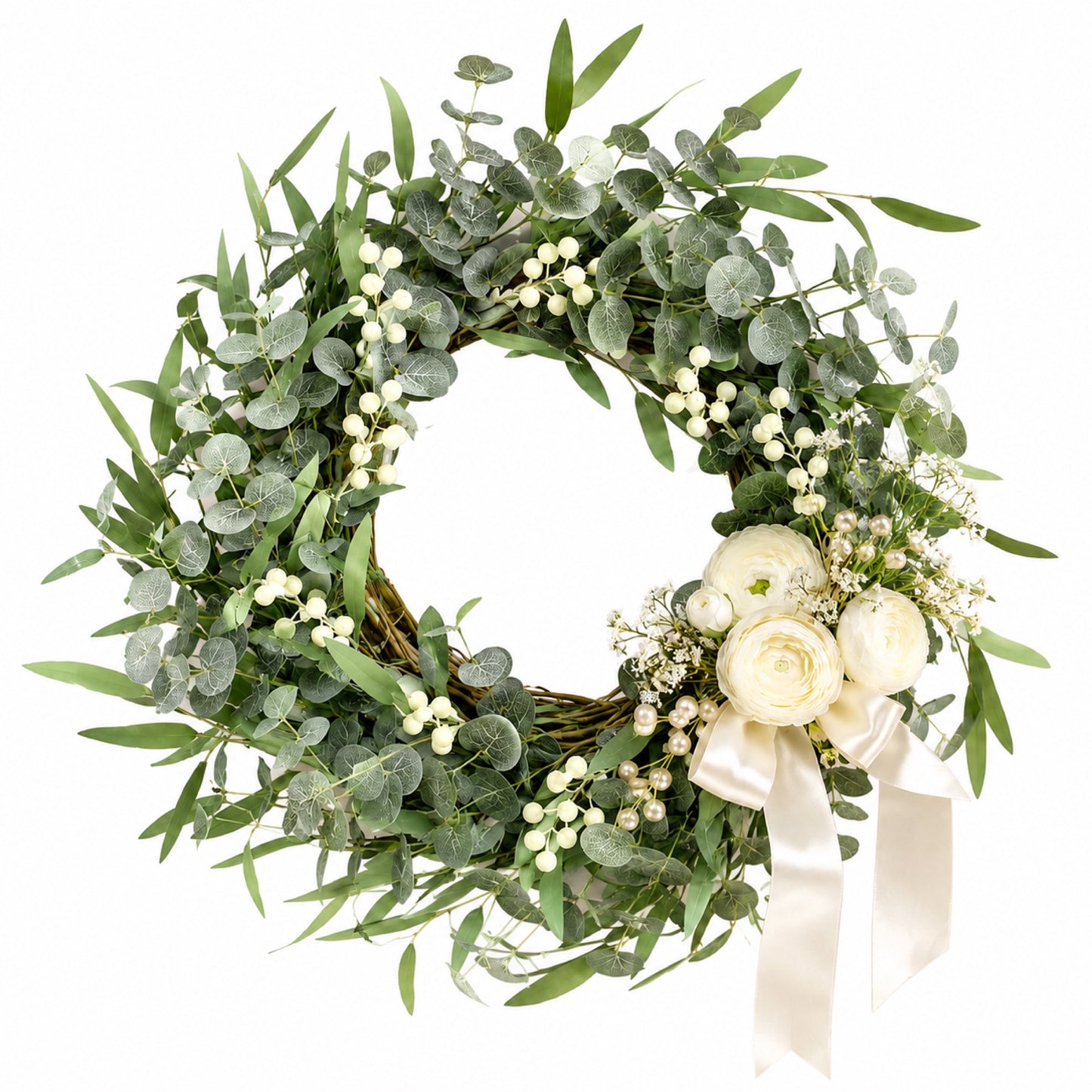 Artificial Eucalyptus White Berry Wreath — view 1