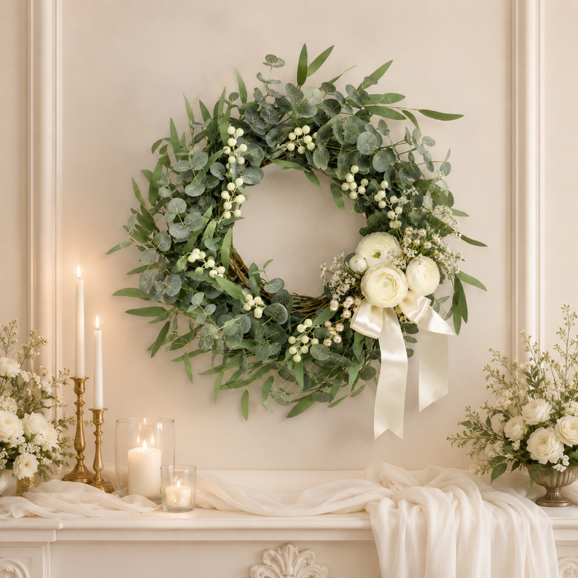 Artificial Eucalyptus White Berry Wreath — view 3