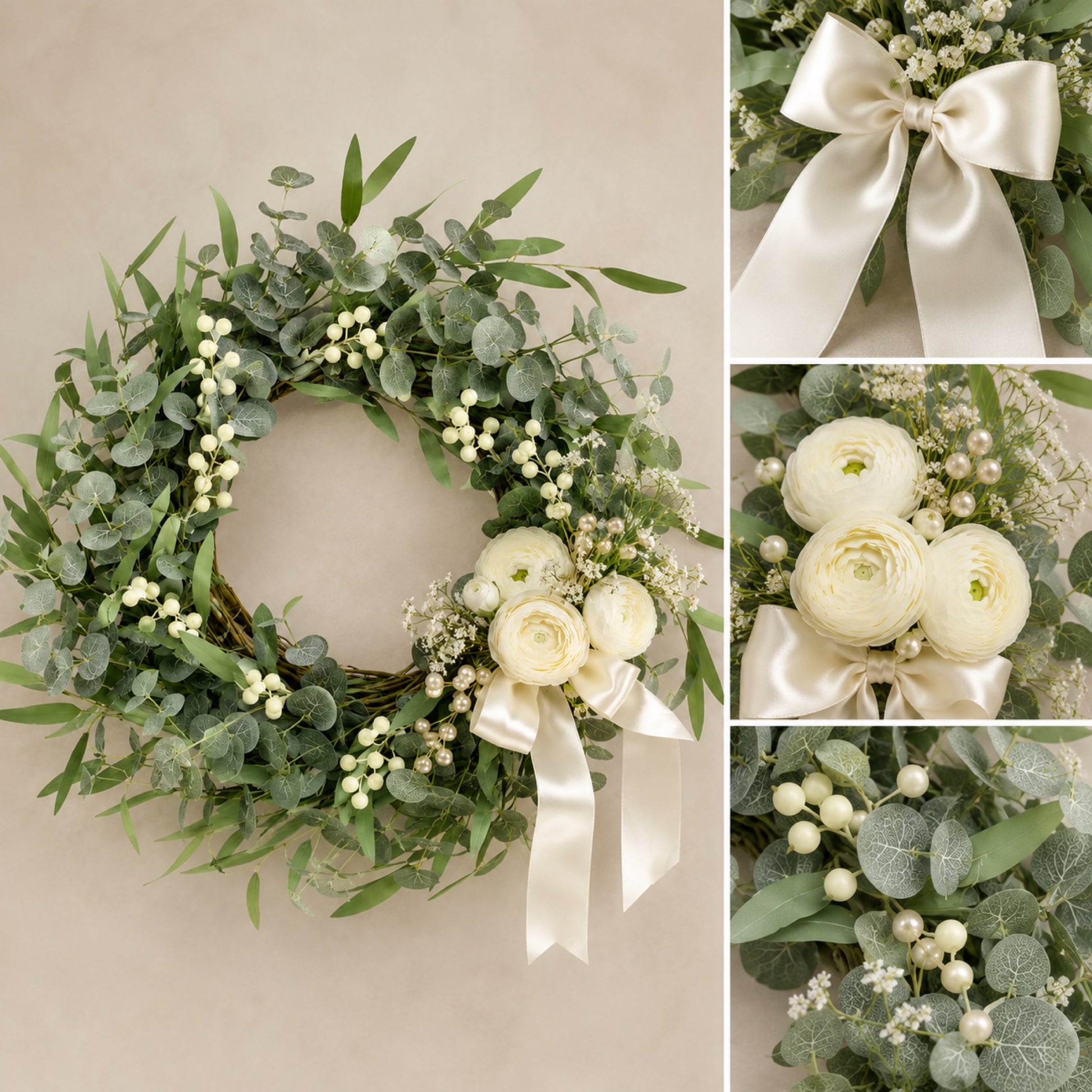 Artificial Eucalyptus White Berry Wreath — view 4