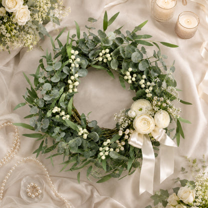 Artificial Eucalyptus White Berry Wreath — view 6