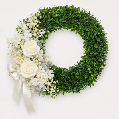 Artificial Eucalyptus White Rose Wreath — view 1