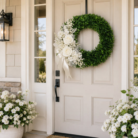 Artificial Eucalyptus White Rose Wreath — view 2
