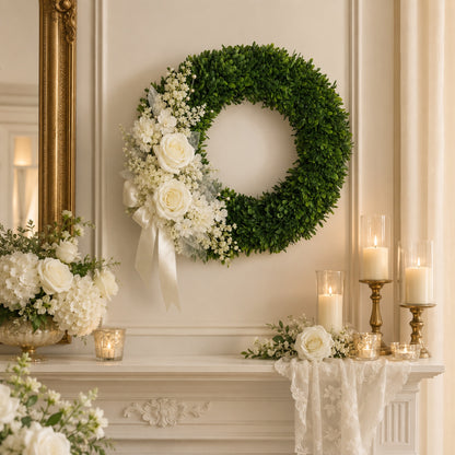 Artificial Eucalyptus White Rose Wreath — view 3