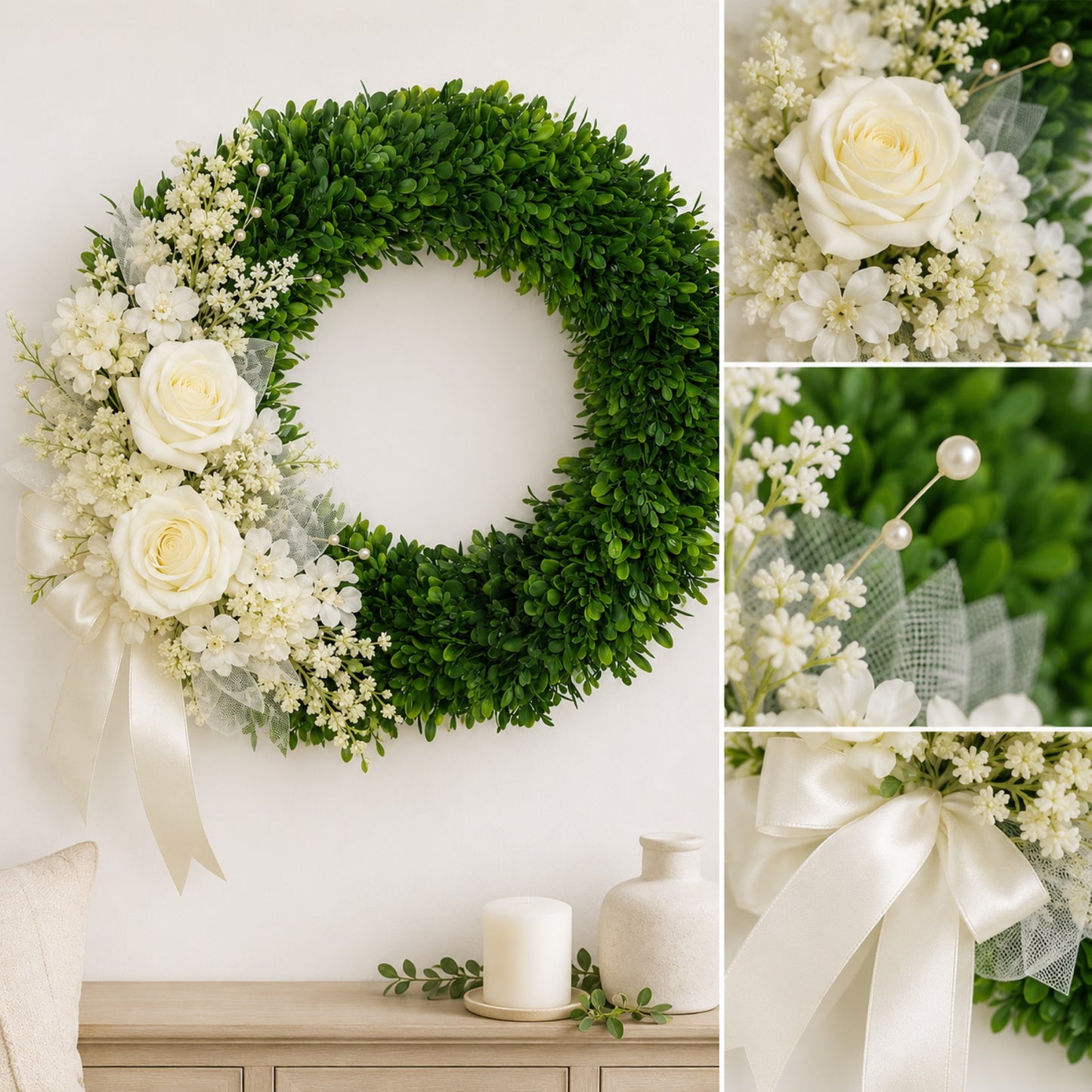 Artificial Eucalyptus White Rose Wreath — view 4