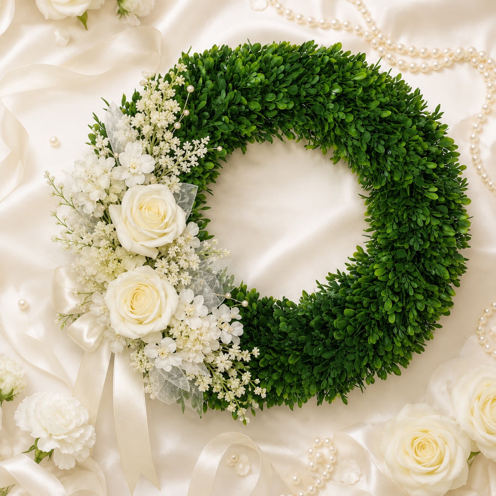 Artificial Eucalyptus White Rose Wreath — view 5