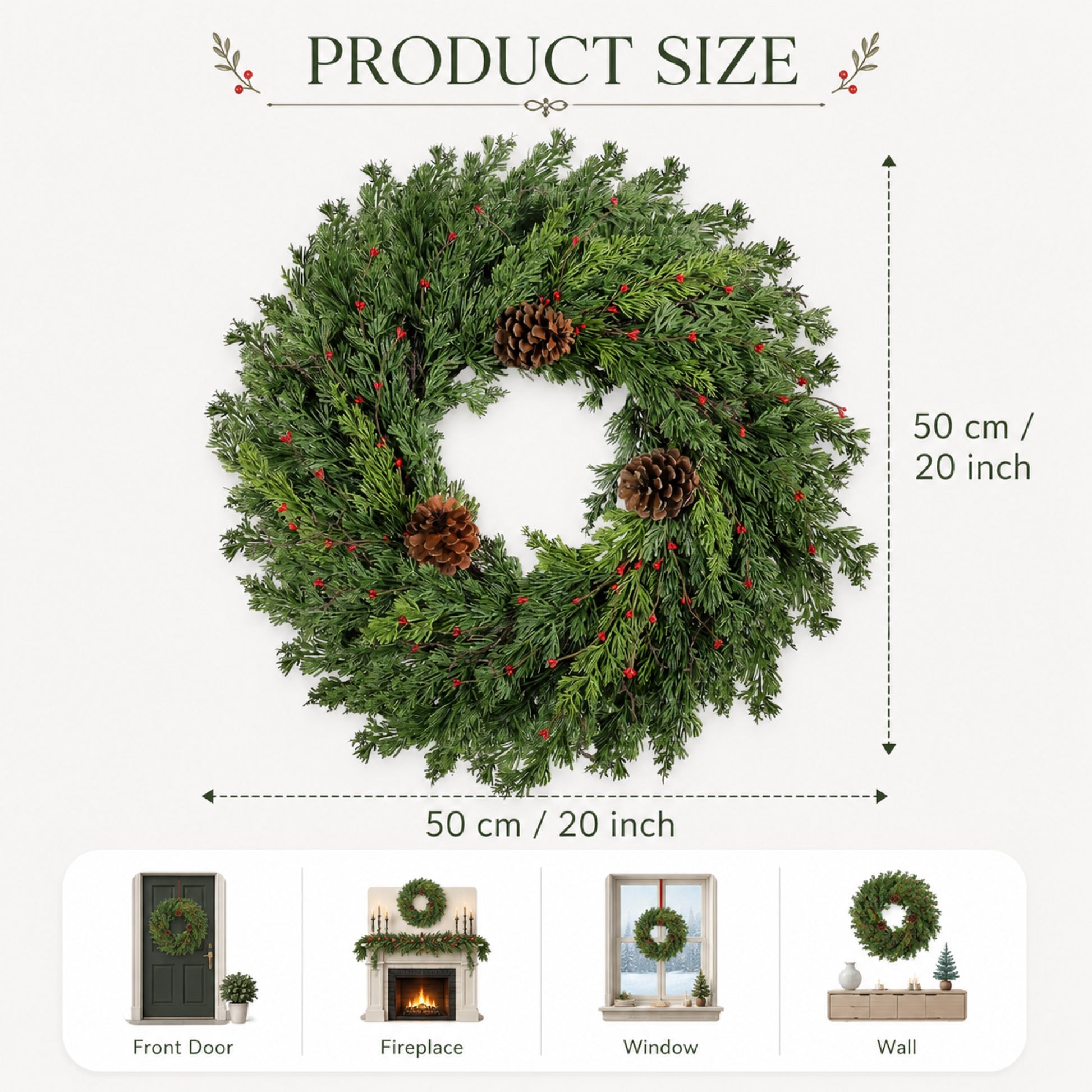 Artificial Evergreen Pine Pinecone Wreath — view 3