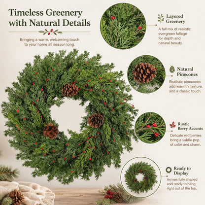 Artificial Evergreen Pine Pinecone Wreath — view 4