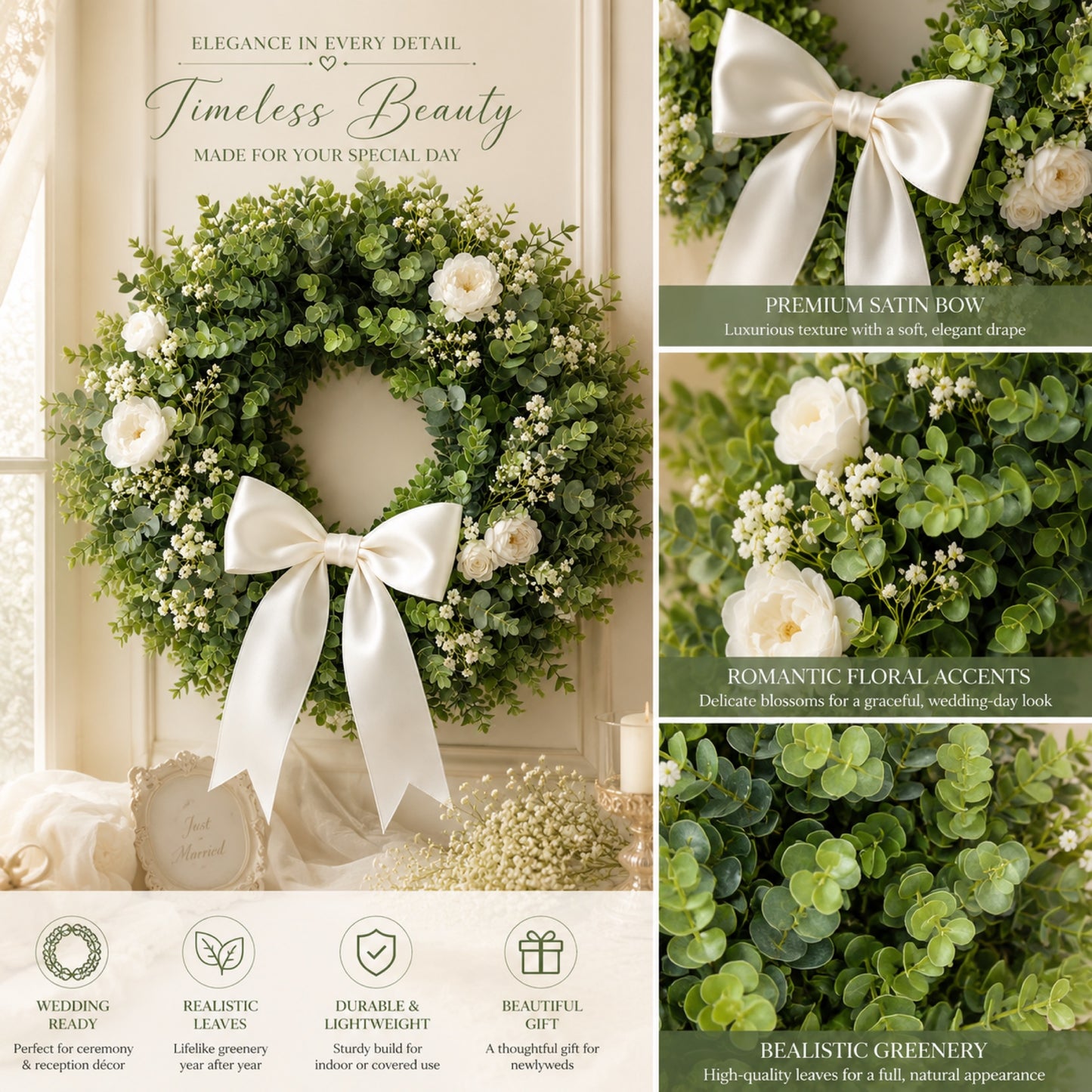 Artificial Gardenia Wreath — view 2