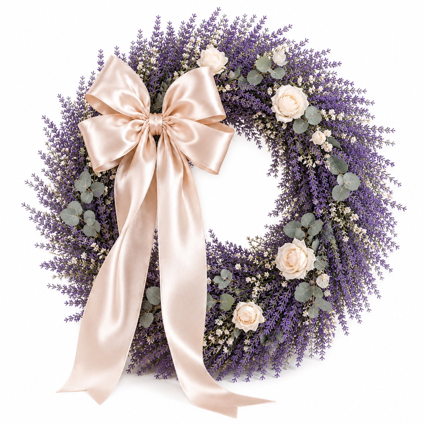 Artificial Lavender White Rose Wreath — view 1