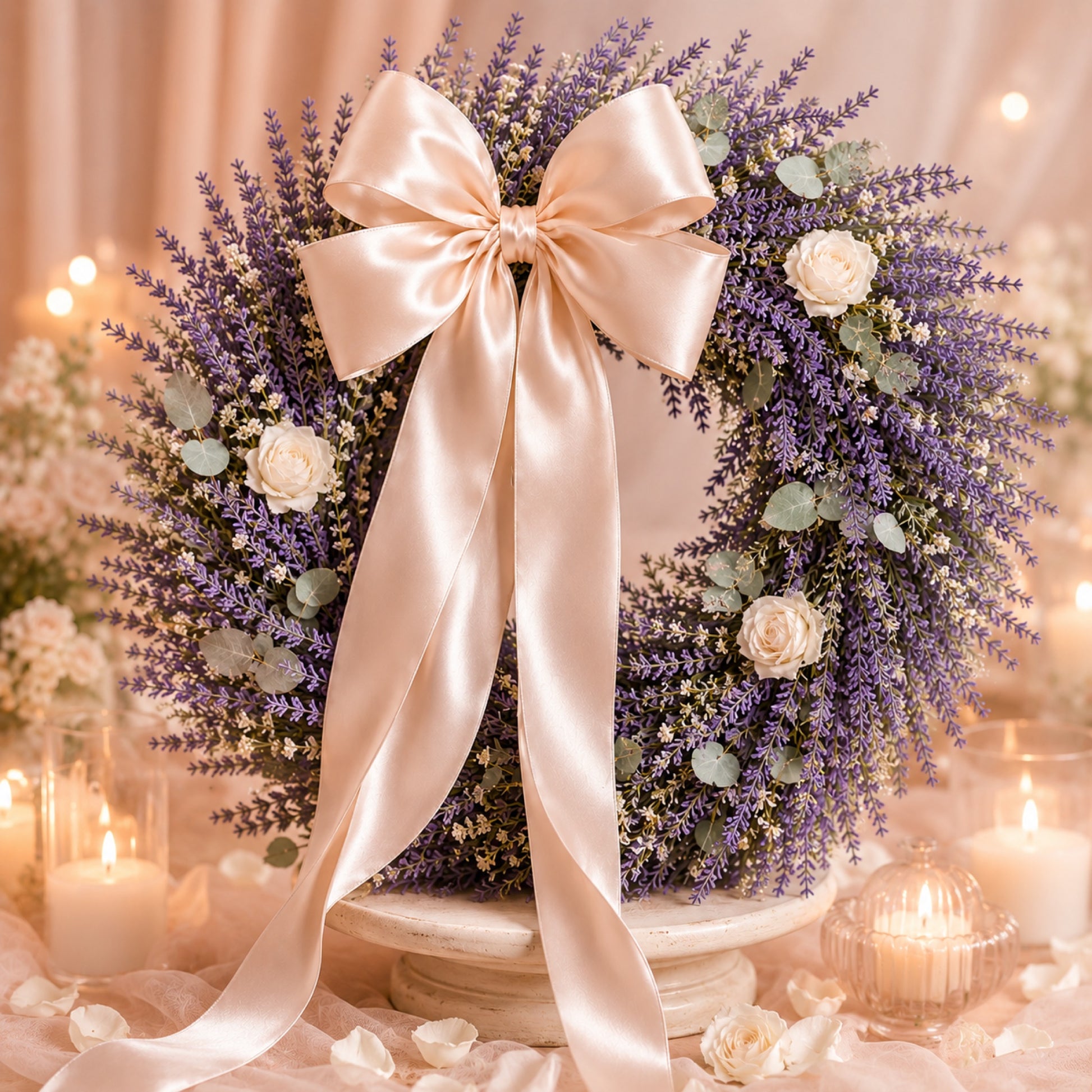 Artificial Lavender White Rose Wreath — view 4