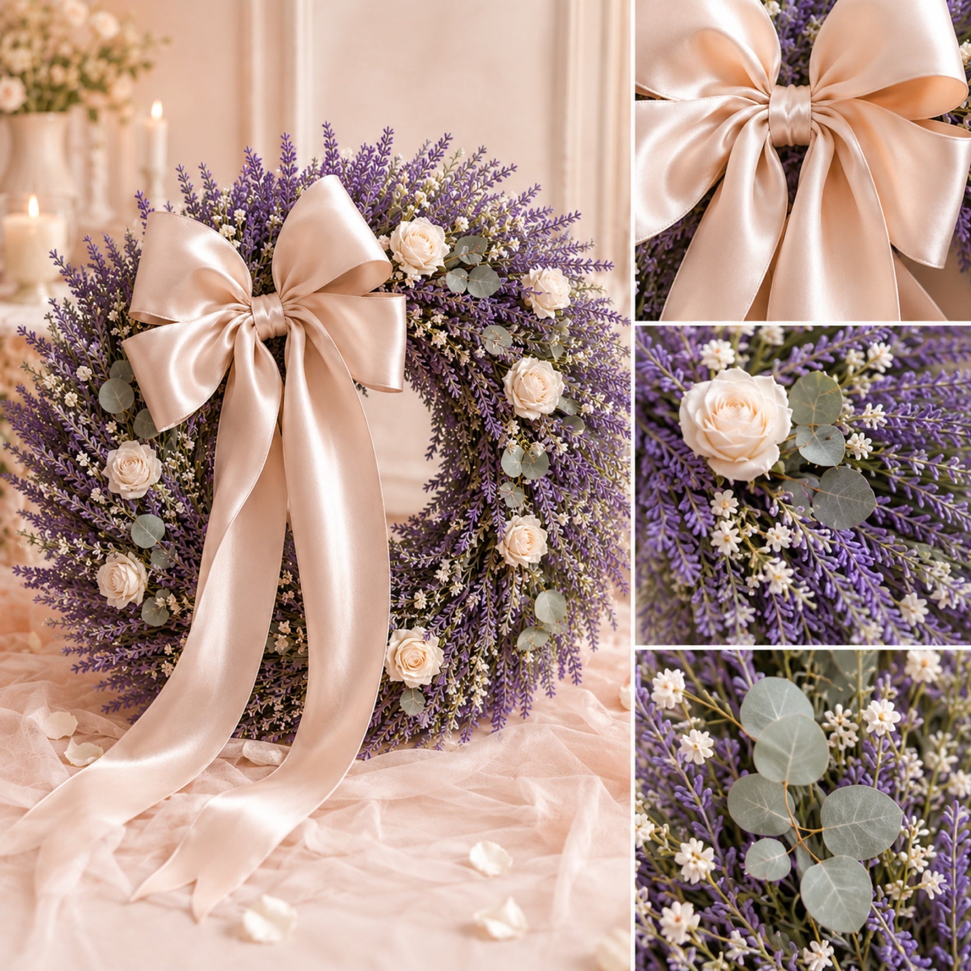 Artificial Lavender White Rose Wreath — view 5