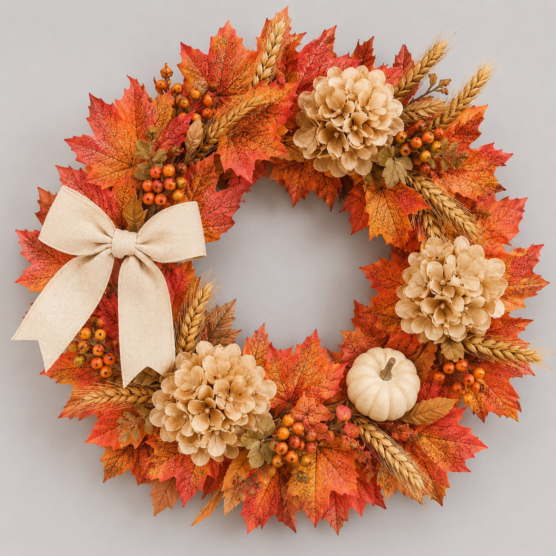 Artificial Maple Hydrangea Fall Wreath — view 1