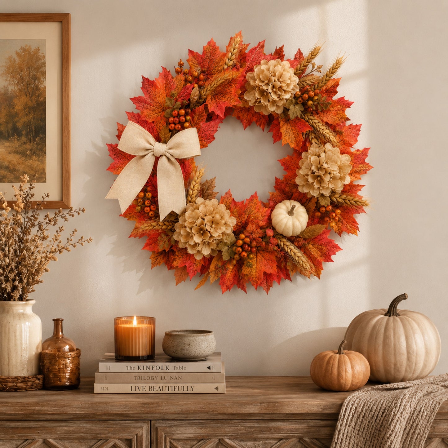 Artificial Maple Hydrangea Fall Wreath — view 2