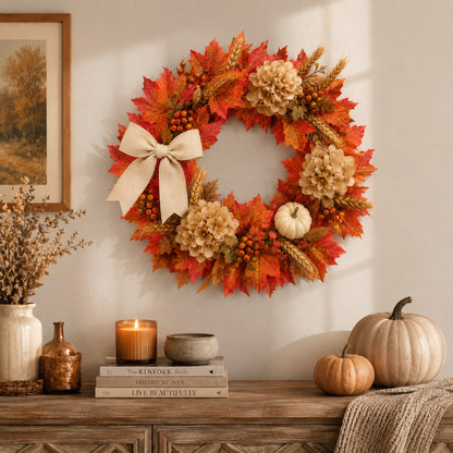 Artificial Maple Hydrangea Fall Wreath — view 2