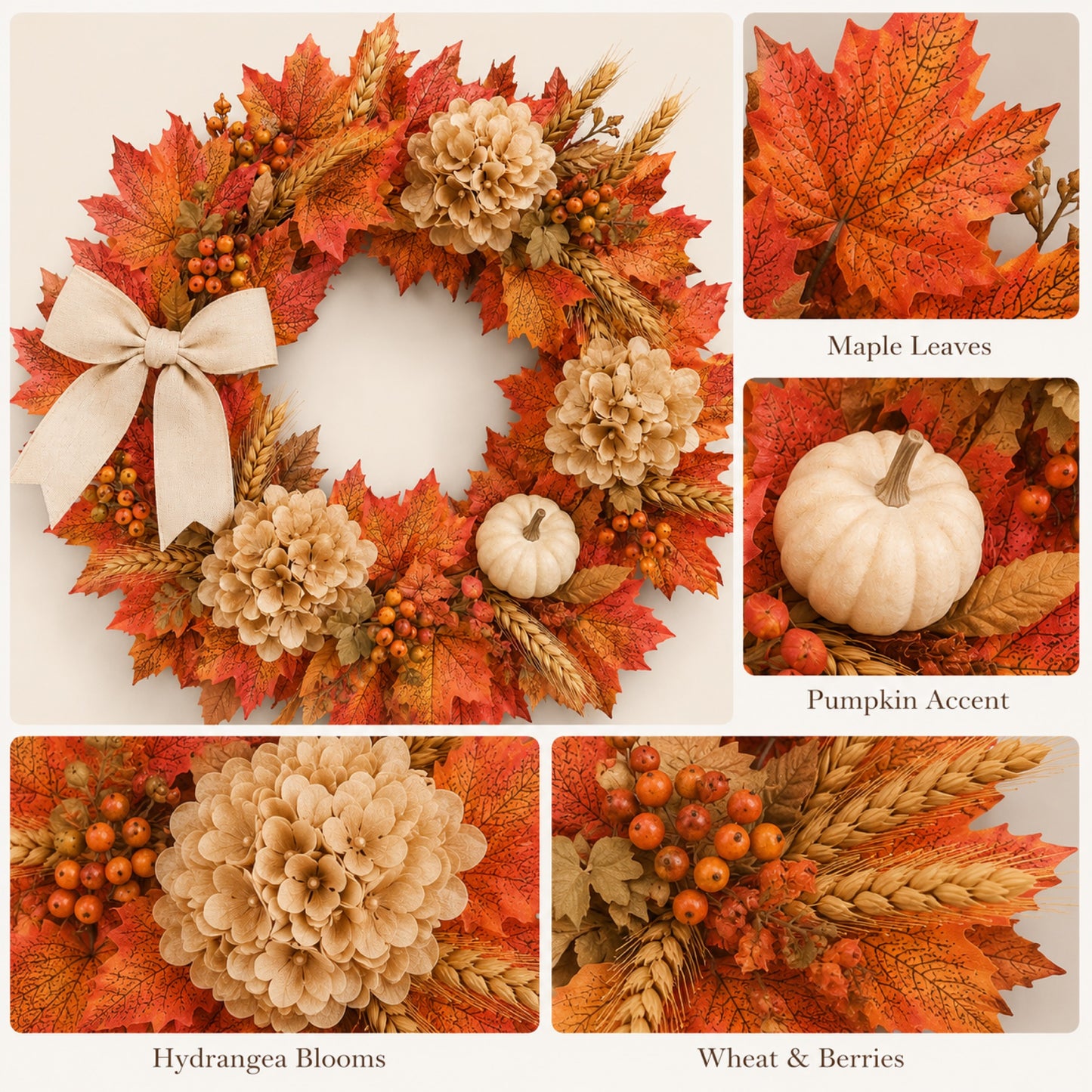 Artificial Maple Hydrangea Fall Wreath — view 4