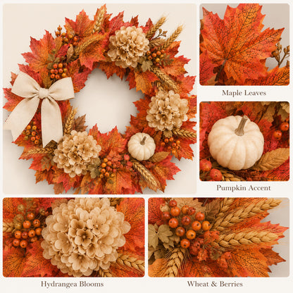 Artificial Maple Hydrangea Fall Wreath — view 4