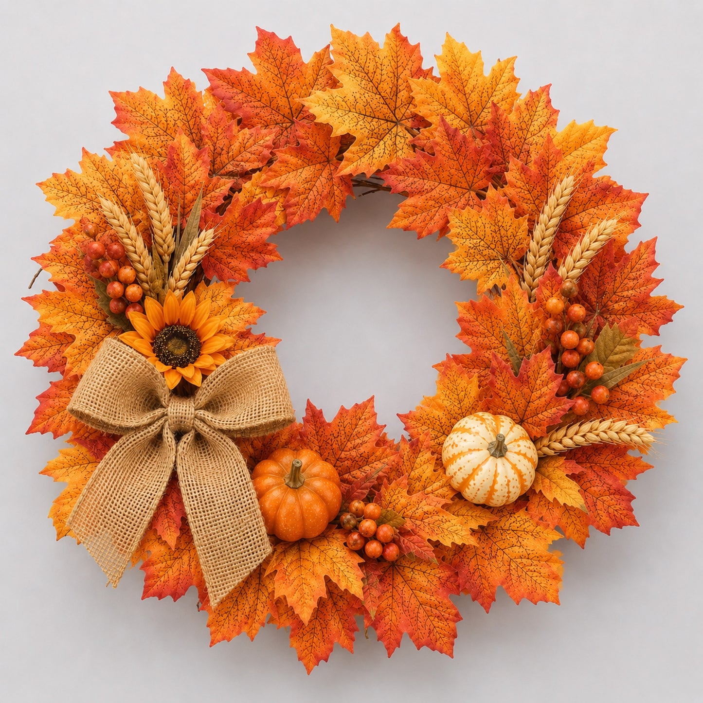Artificial Maple Pumpkin Fall Wreath — view 1