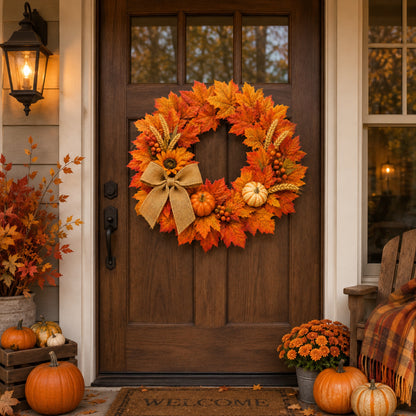 Artificial Maple Pumpkin Fall Wreath — view 3