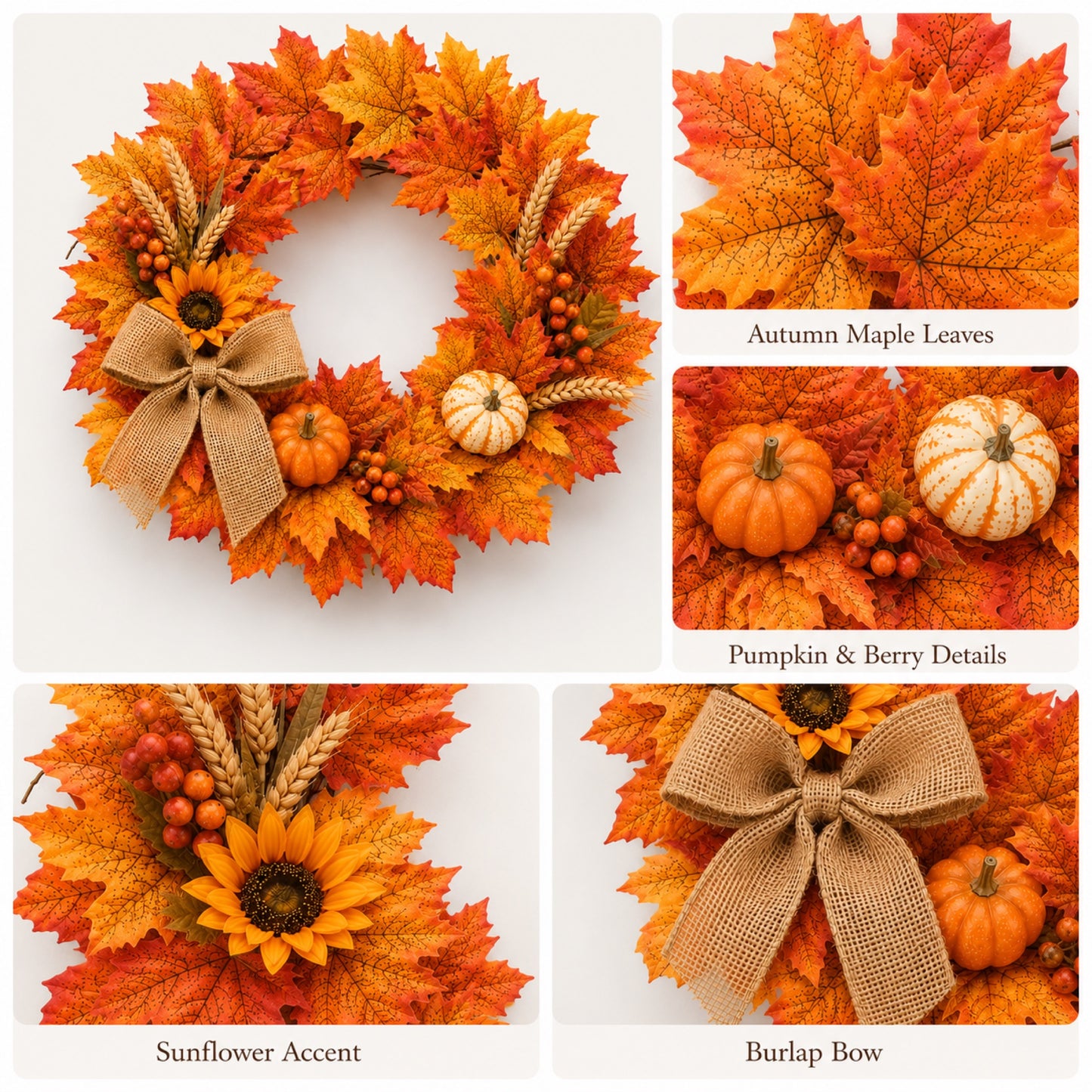 Artificial Maple Pumpkin Fall Wreath — view 4