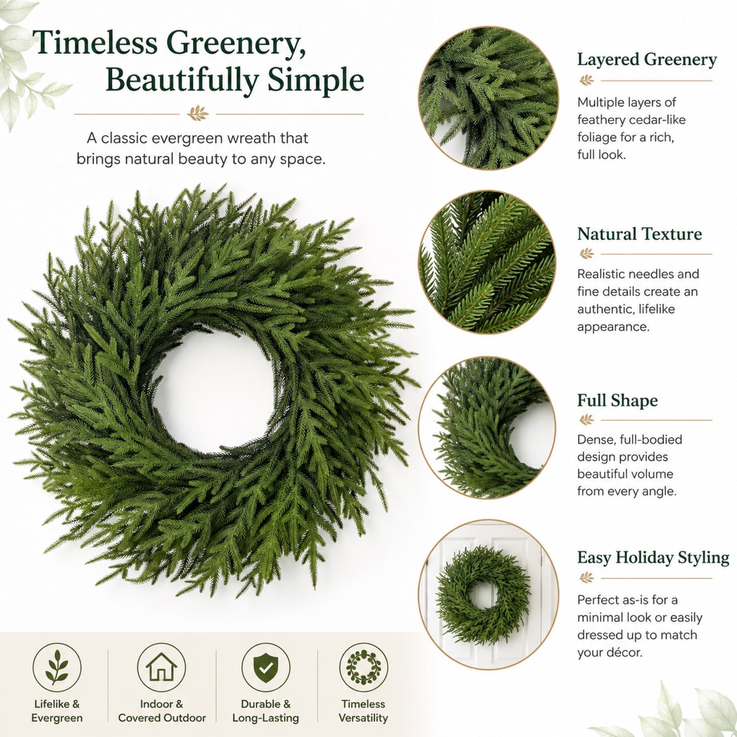 Artificial Norfolk Pine Christmas Wreath — view 4