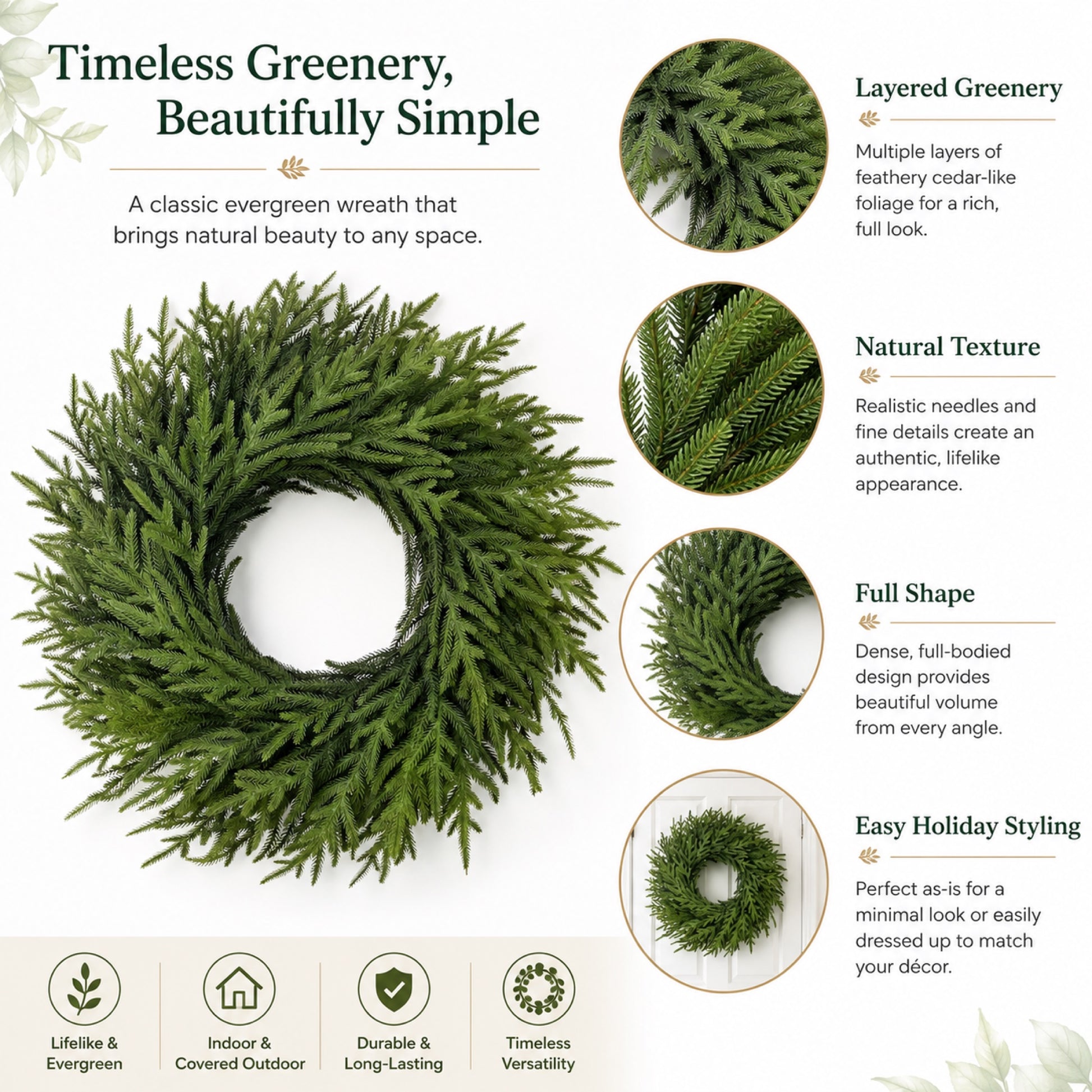Artificial Norfolk Pine Christmas Wreath — view 4