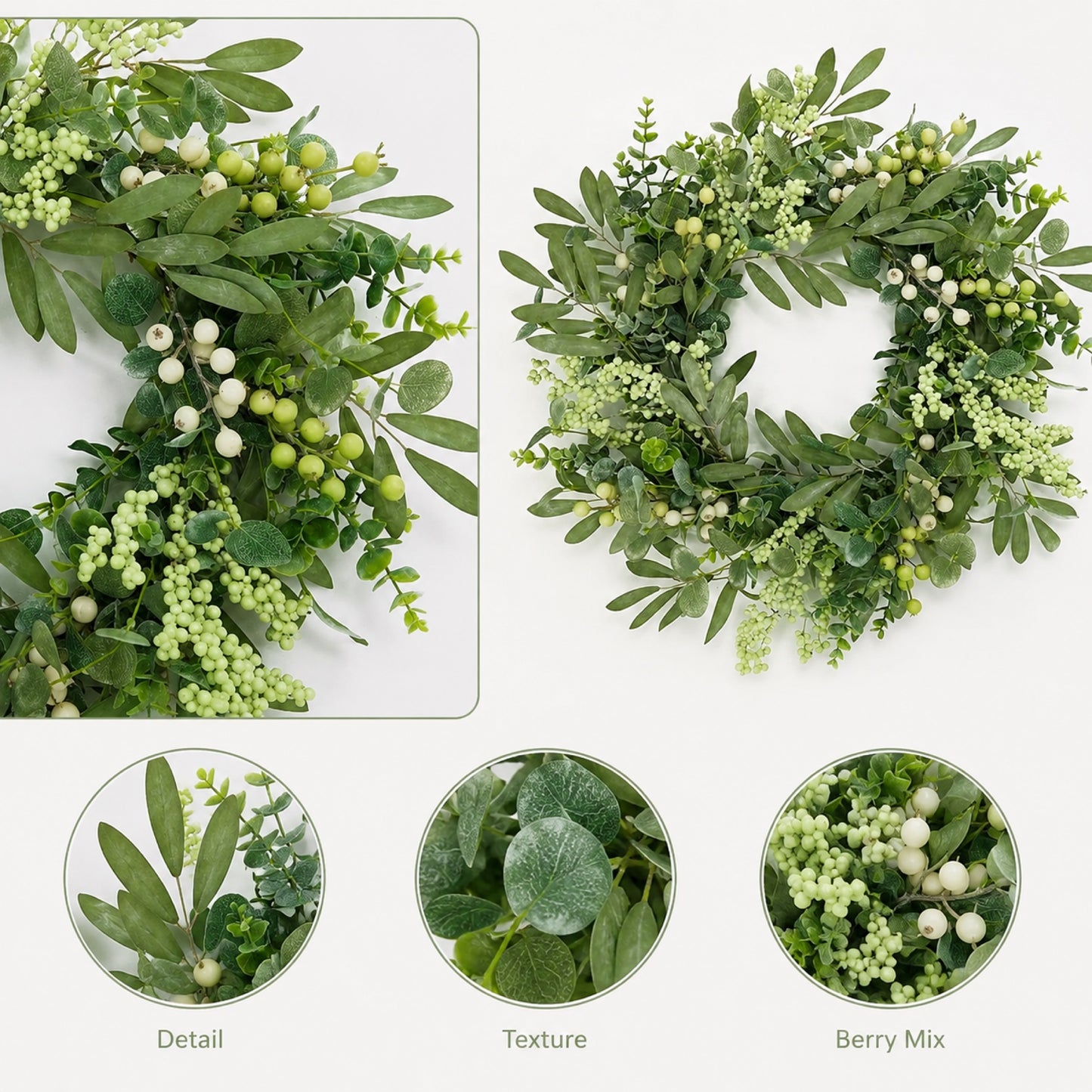 Artificial Olive Berry Wreath — view 4