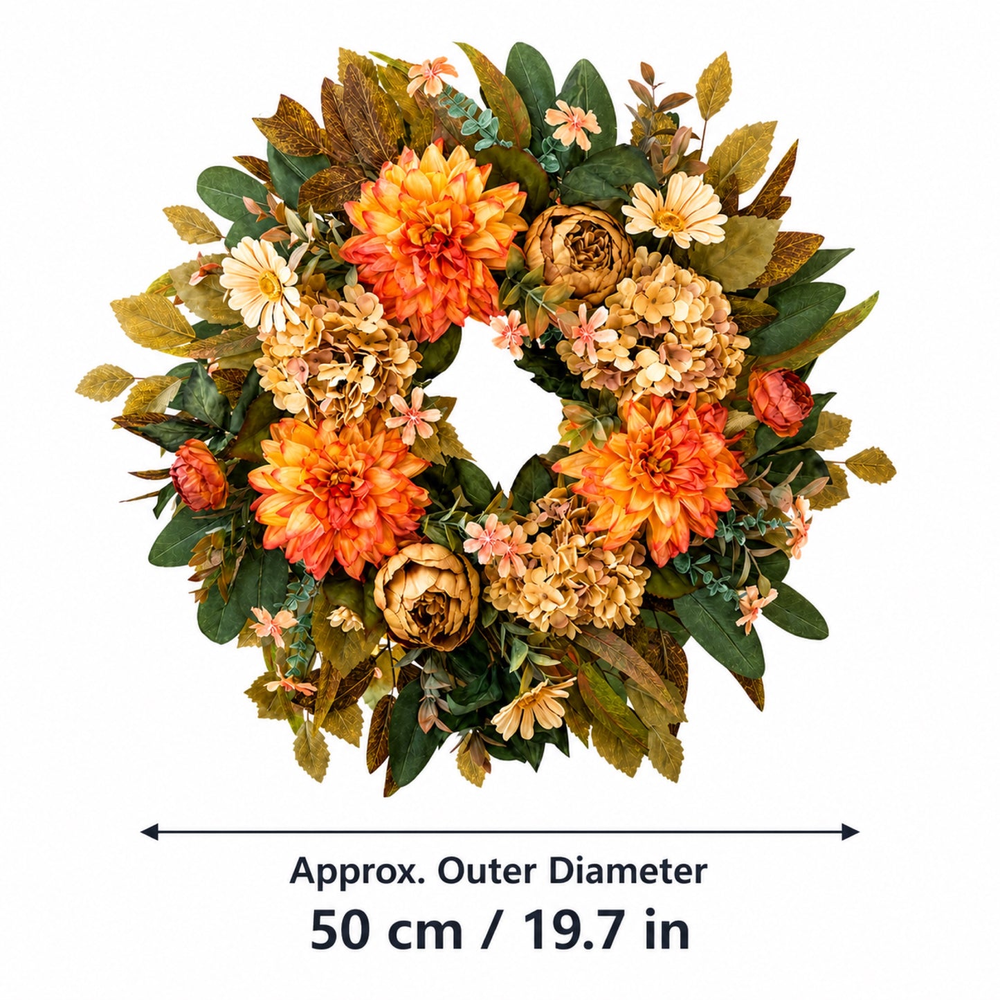 Artificial Orange Hydrangea Fall Wreath — view 4