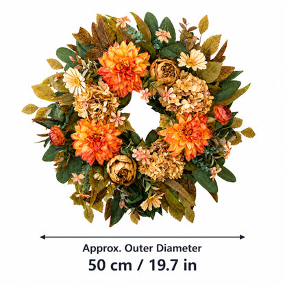 Artificial Orange Hydrangea Fall Wreath — view 4