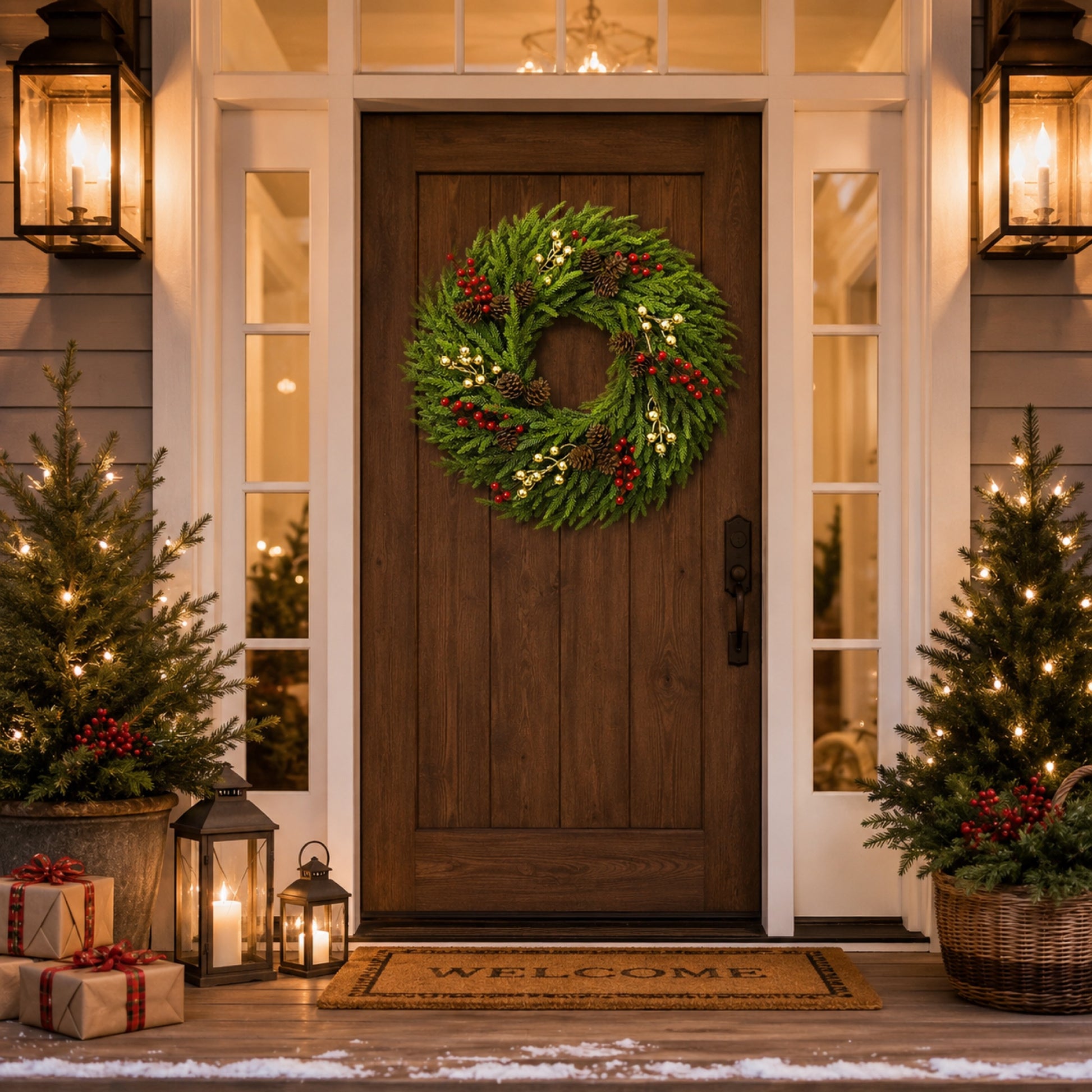 Artificial Pine Red Berry Bow Christmas Wreath — view 3