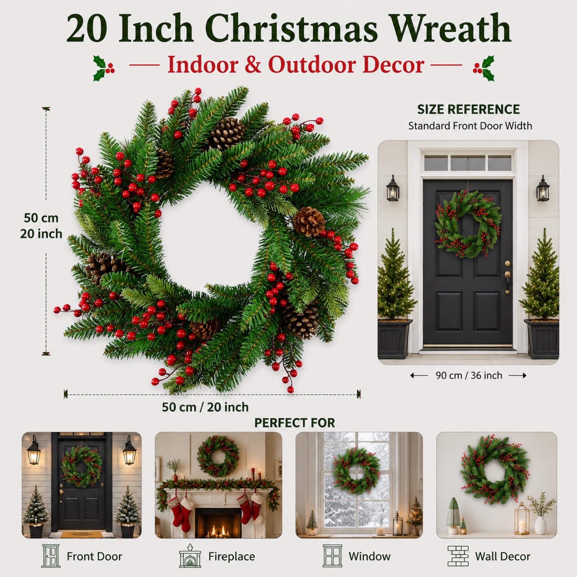 Artificial Pinecone Berry Christmas Wreath — view 2