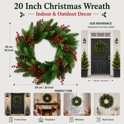 Artificial Pinecone Berry Christmas Wreath — view 2