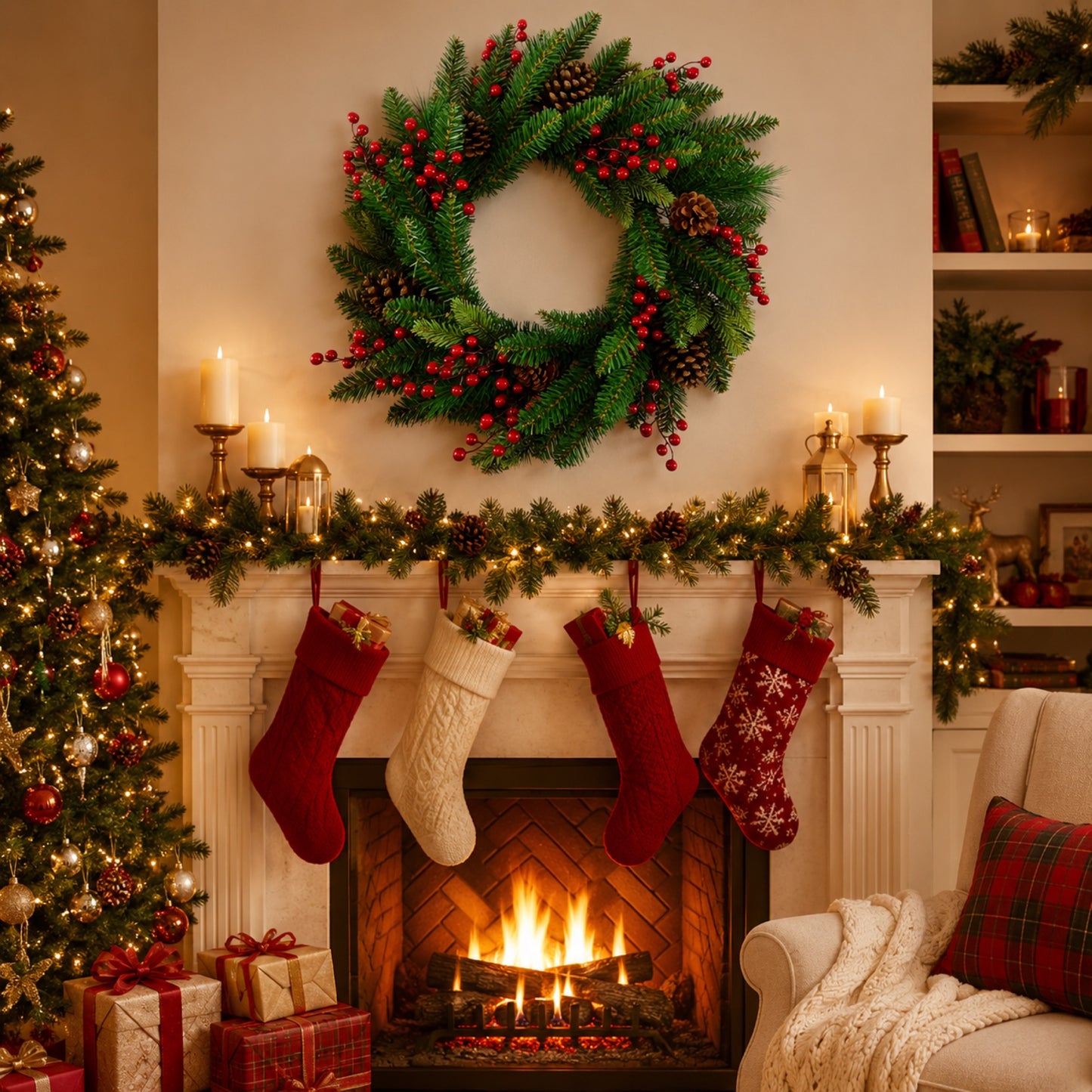 Artificial Pinecone Berry Christmas Wreath — view 3