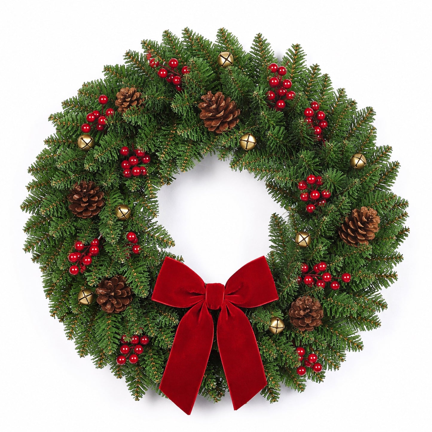 Artificial Pinecone Red Berry Christmas Wreath — view 1