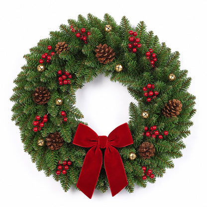 Artificial Pinecone Red Berry Christmas Wreath — view 1