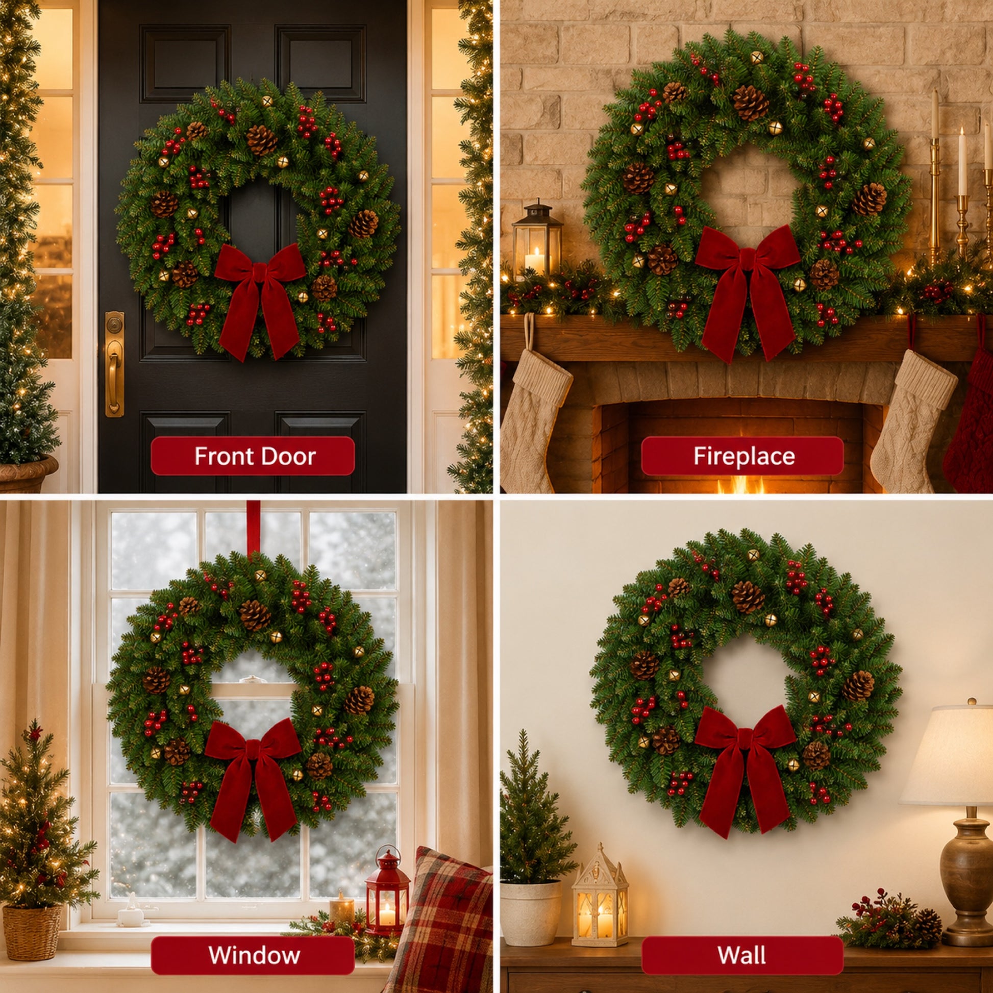 Artificial Pinecone Red Berry Christmas Wreath — view 3