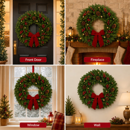 Artificial Pinecone Red Berry Christmas Wreath — view 3