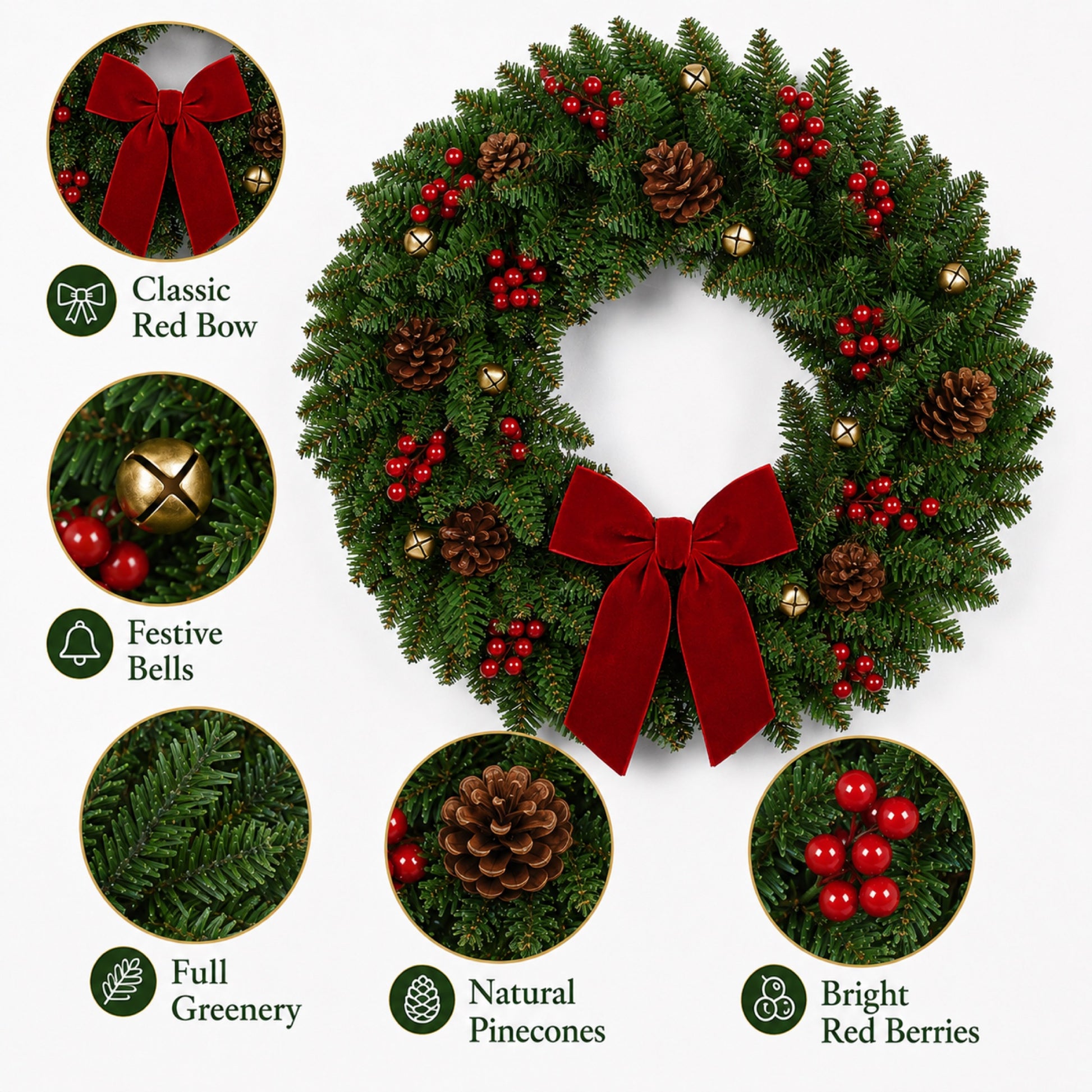 Artificial Pinecone Red Berry Christmas Wreath — view 4
