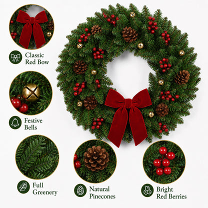 Artificial Pinecone Red Berry Christmas Wreath — view 4