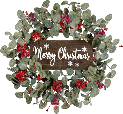 Artificial Pink Berry Eucalyptus Christmas Wreath — view 1