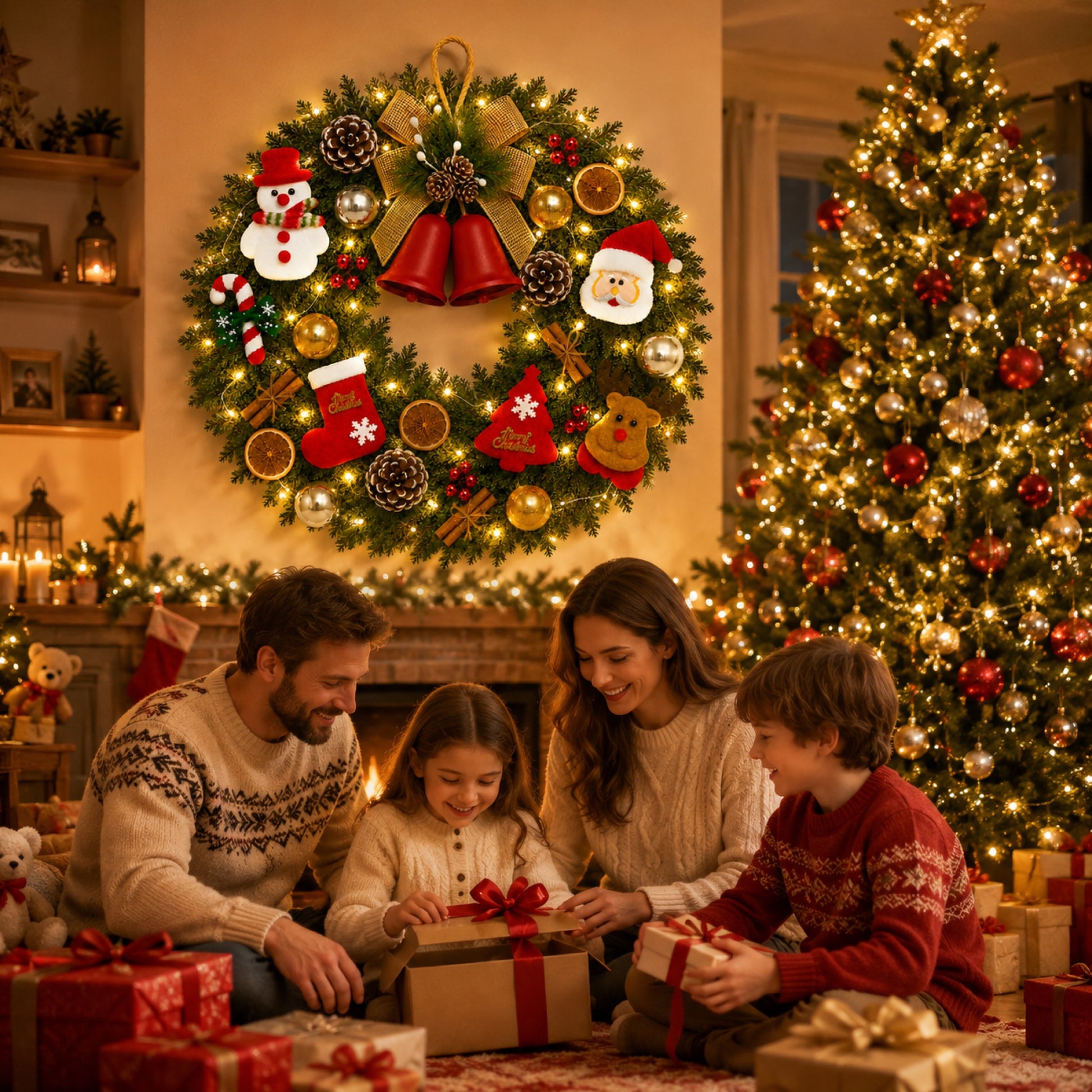 Artificial Plush Pre Lit Christmas Wreath — view 4