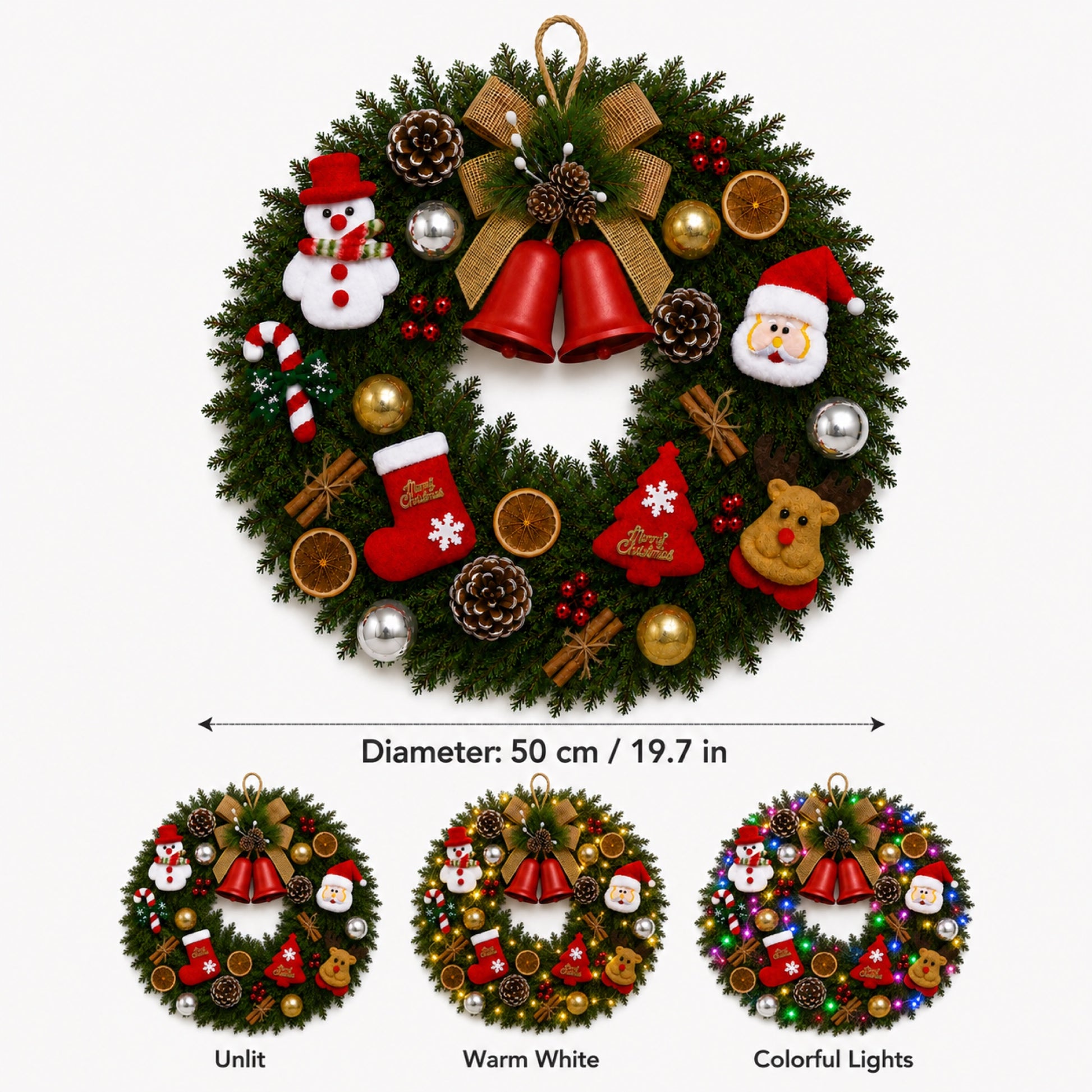 Artificial Plush Pre Lit Christmas Wreath — view 5