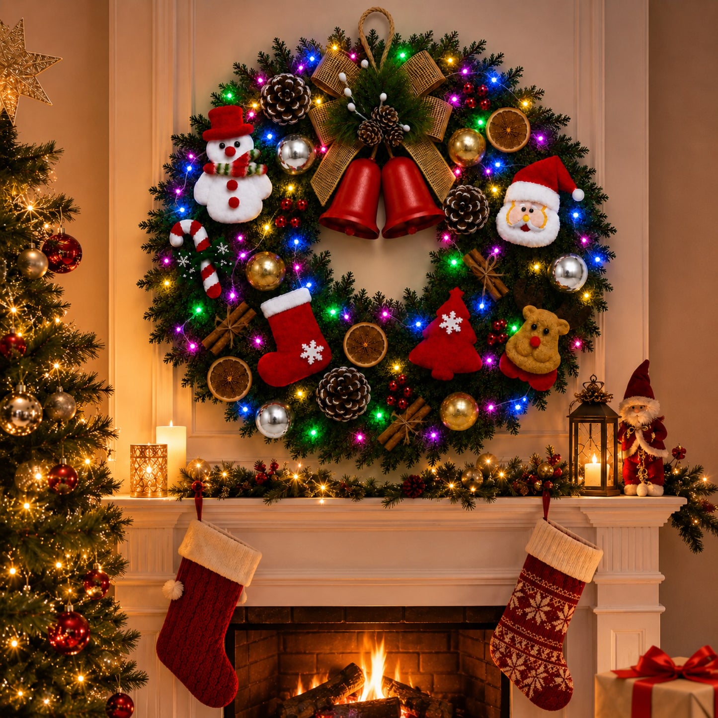 Artificial Plush Pre Lit Christmas Wreath — view 7