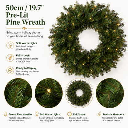 Artificial Pre Lit Fir Christmas Wreath — view 5